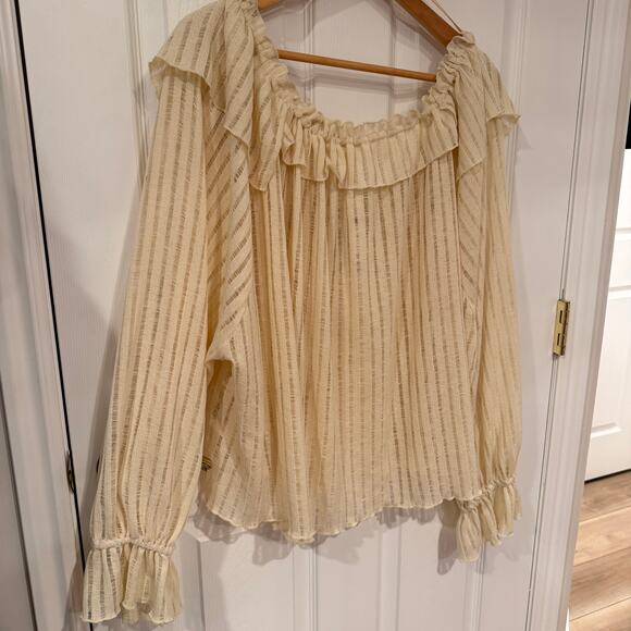 Anthropologie Ivory Sheer Ruffle Peasant Blouse XXL Boho Romantic Cottagecore - Picture 2 of 8